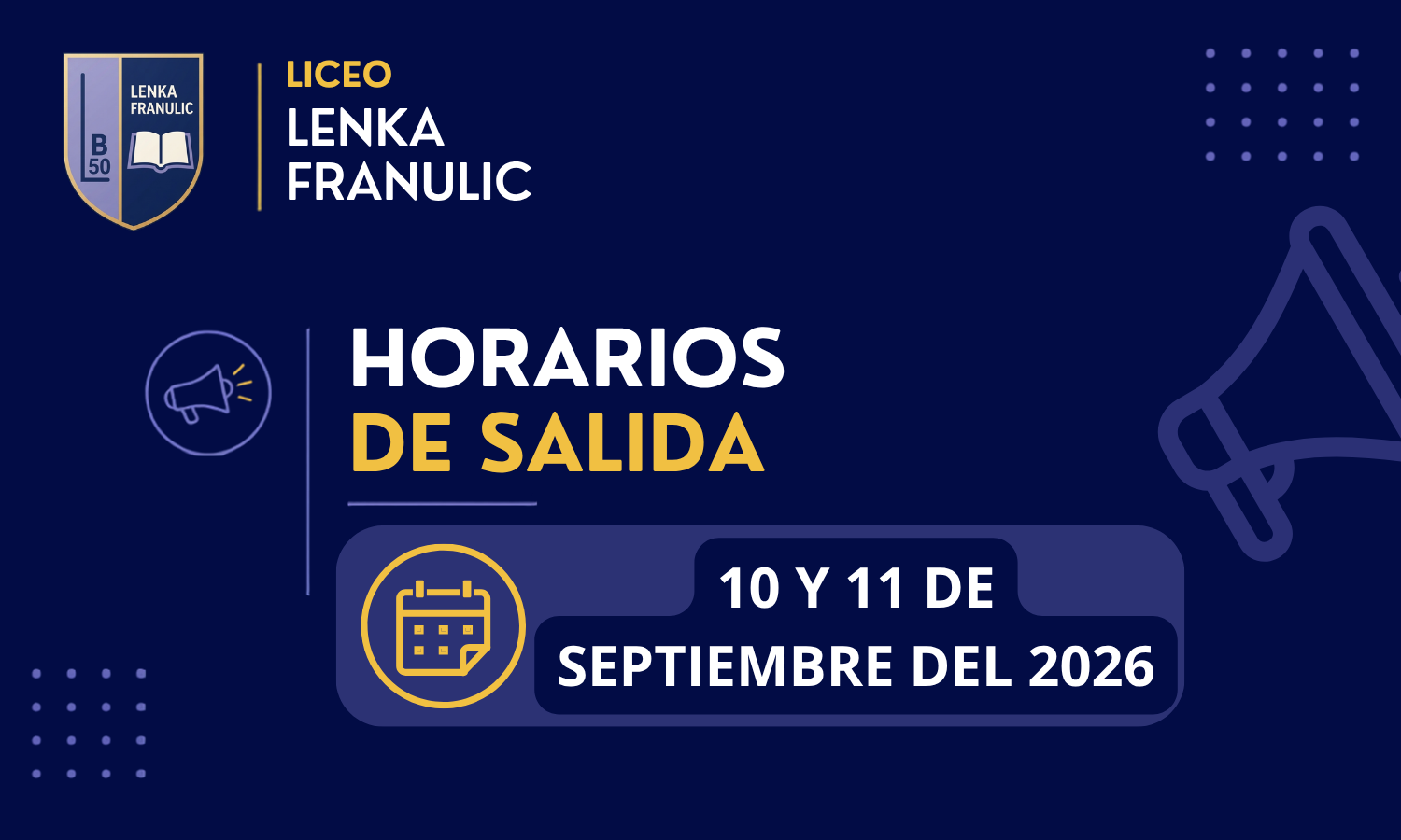 Portada institucional de horarios de salida para el 10 y 11 de septiembre de 2026